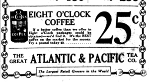 1922 Eight O'Clock Coffee ad