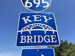 2016-08-15 11 38 42 Sign for the Francis Scott Key Bridge (Interstate 695) along northbound Maryland State Route 173 (Fort Smallwood Road) just north of Cabot Drive in Pasadena, Anne Arundel County, Maryland
