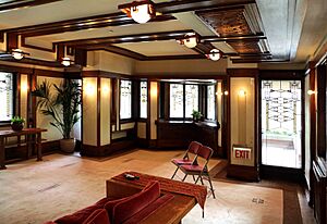 Chicago, robie house di frank lloyd wright, 1908-1910, salone al primo piano, 01