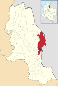 Map of Cúcuta in the Norte de Santander Department. Urban in red, municipality in dark gray