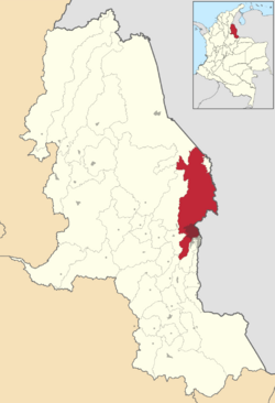 Cúcuta in Department of Norte de Santander. Urbanized area in dark gray, municipality in red.
