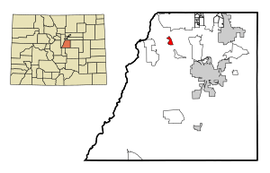 Location of the Louviers CDP in Douglas County, Colorado. Colorado