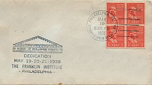 Franklin 1-2¢ Scott 803 FDC at Franklin Institute May 19, 1938