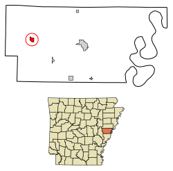 Location of Moro in Lee County, Arkansas.
