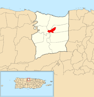 Location of Manatí barrio-pueblo within the municipality of Manatí shown in red