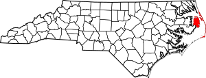 Map of North Carolina highlighting Dare County