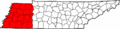 Map of West Tennessee counties