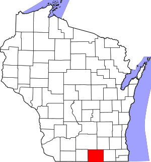 Map of Wisconsin highlighting Rock County