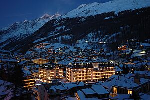 Mont Cervin Palace at night in Zermatt
