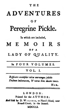 Title page of the first edition of The Adventures of Peregrine Pickle