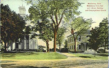 PostcardLibraryTownHallMiddleburyCT1910