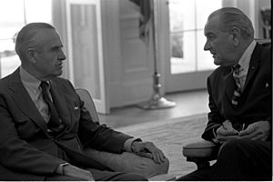 President Lyndon B. Johnson meets with advisor Amb. W. Averell Harriman