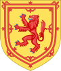 Coat of Arms: A Red Lion on a Yellow Field, surrounded by a red double royal tressure flory counter-flory device