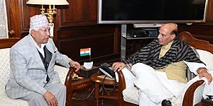 The Urban Development Minister of Nepal, Shri Arjun Narsingh K.C. calling on the Union Home Minister, Shri Rajnath Singh, in New Delhi on December 19, 2016