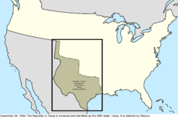 Map of the change to the international disputes involving the United States in central North America on December 9, 1845