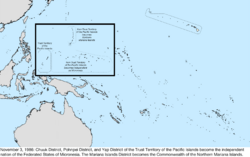 Map of the change to the United States in the Pacific Ocean on November 3, 1986