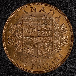 1914 Canadian $5 gold reverse