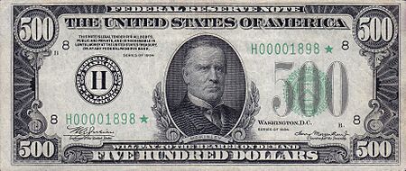 500 USD note; series of 1934; obverse