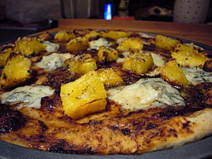 Acorn squash and gorgonzola pizza