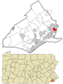 Delaware County Pennsylvania incorporated and unincorporated areas Darby highlighted