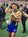 Dom Sheed with the premiership cup 2018 AFL Grand Final