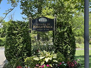 A welcome sign to Hewlett Neck on August 8, 2022.