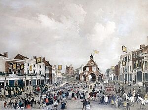 Newport High Street in 1857 by Henry Lark Pratt