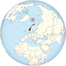 Norway on the globe (Svalbard special) (Europe centered).svg