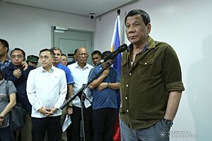 President Rodrigo Roa Duterte presides over a command conference with the members of his cabinet at the National Disaster Risk Reduction and Management Council (NDRRMC) office in Camp Aguinaldo, Quezon City on September 13, 2018 05