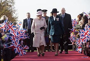 The Queen arrives to unveil her Statue at Birdcage Walk, Newmarket, Suffolk