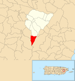 Location of Valenciano Arriba within the municipality of Juncos shown in red