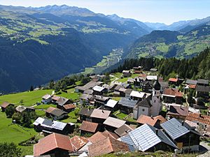 Village of Siat, Switzerland, with view on the Rhine