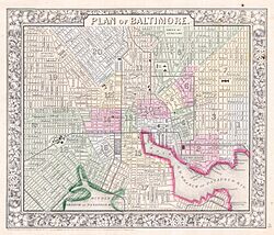 1864 Mitchell Map of Baltimore, Maryland - Geographicus - Baltimore-mitchell-1864