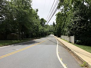 2019-06-12 12 12 42 View south along Maryland State Route 186 (Brookville Road) just south of Woodbine Street in Chevy Chase Section Five, Montgomery County, Maryland
