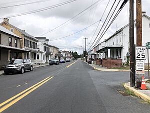 2022-08-22 11 05 27 View northwest along Main Street between Irish Creek Road and Chestnut Street in Centerport, Berks County, Pennsylvania