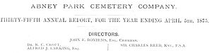 Abney Park Cemetery Company Annual Report for the year ending 5 April 1875