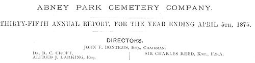 Abney Park Cemetery Company Annual Report for the year ending 5 April 1875