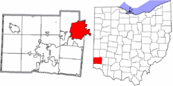 Location of Middletown in Butler County and the state of Ohio
