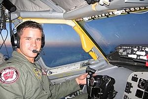 Capt. Adam Kinzinger piloting a Boeing KC-135 StratoTanker