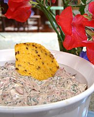 Chard dip with a flaxseed tortilla chip