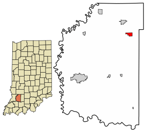 Location of Raglesville in Daviess County, Indiana.