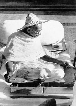 Gandhi spinning Noakhali 1946