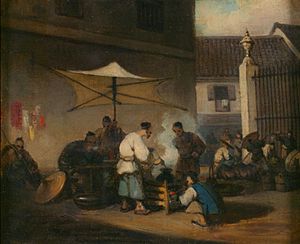 George Chinnery (1774-1852), Street scene , Macao , with pigs. Oil on canvas, 20.6 x 24.4 cm Victoria and Albert Museum, London