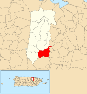 Location of Guaraguao Arriba within the municipality of Bayamón shown in red