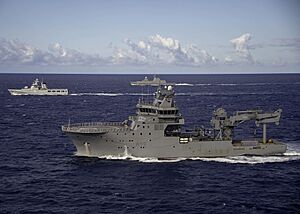 HMNZS Manawanui (A09) maneuver in formation with other navy ships of countries during RIMPAC 2020 - 3
