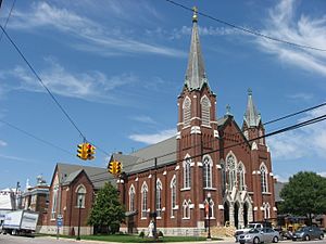 Holy Trinity Catholic Church, which dominates the village's skyline