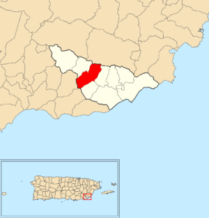 Location of Lizas within the municipality of Maunabo shown in red