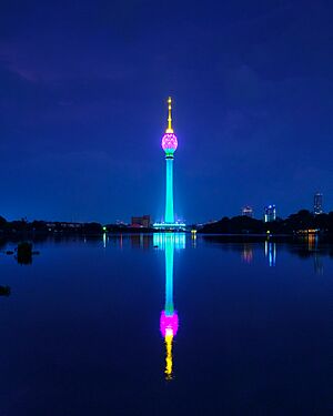 Lotus tower and Beira lake at night 2023