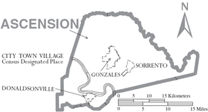 Map of Ascension Parish Louisiana With Municipal Labels