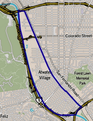 Boundaries of Atwater Village as drawn by the Los Angeles Times